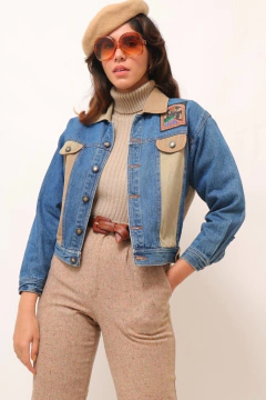 Imagem do jaqueta cropped jeans recorte bege