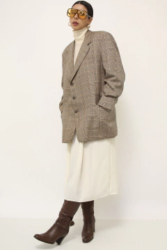 Blazer xadrez bege vintage over - Capichó Brechó
