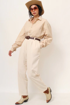 Calça cintura alta creme viscose C.G.C - comprar online