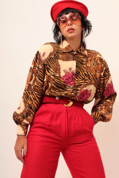 Camisa tigre flores vintage ombreira na internet