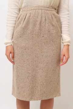 Imagem do Saia lã forrada cintura alta midi floquinho