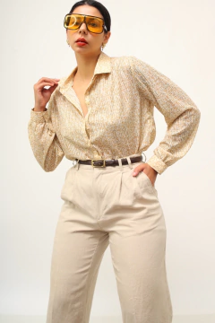 Camisa plissada flores pessego