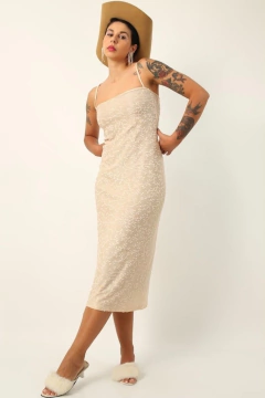 Vestido renda champanhe forrado vintage - comprar online
