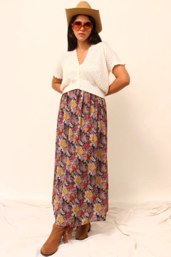 Saia cintura alta flores roxa CEA vintage - comprar online