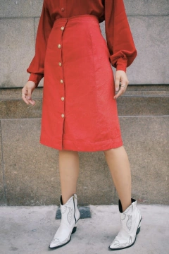 Saia cintura mega alta linho alfaiataria botões dourado - comprar online