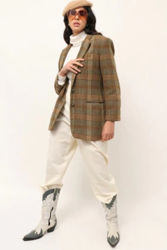 Blazer 100% lã RALPH LAUREN xadrez recorte couro na internet