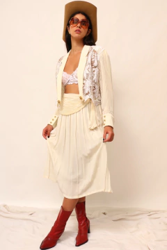 Conjunto made in FRANCE Saia plissada + cropeed renda na internet