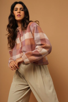 Blusa xadrez pessego plush vintage na internet