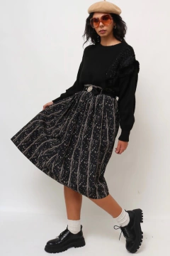 saia cintura alta ampla textura plissada - loja online