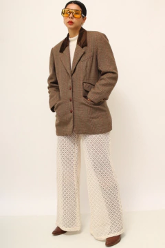 Blazer marrom Lã com gola veludo