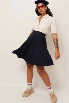 Saia cintura alta marinho mini rodada
