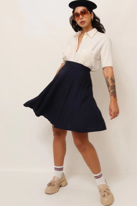 Saia cintura alta marinho mini rodada
