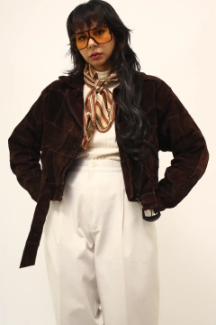 Jaqueta couro marrom cropped vintage - Capichó Brechó
