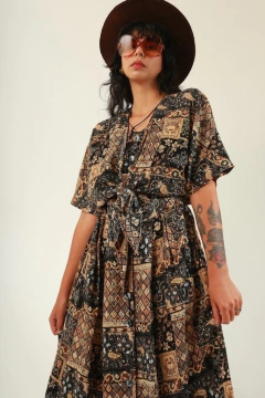 vestido longo estampado com amarração - loja online