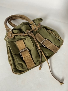 Bolsa nylon verde couro marrom M officer na internet