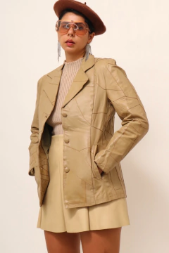 Jaqueta couro bege quadrados vintage - comprar online