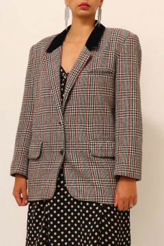 Blazer xadrez gola veludo preta vintage na internet