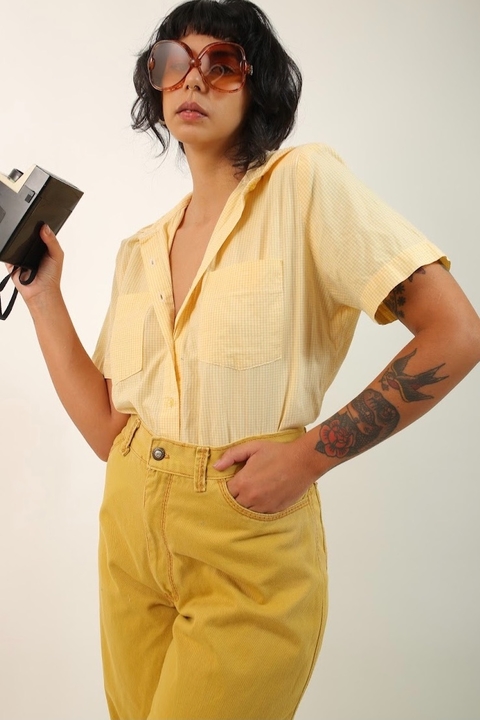 camisa xadrez amarela pastel vintage