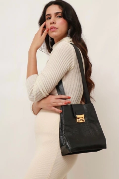 Bolsa preta croco ombro vintage - comprar online