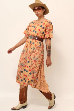 Vestido floral bege flores sertão - loja online