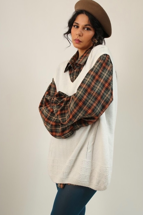 Pulover colete branco vintage longo