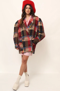 Blazer maxi alfaiataria xadrez estrutura