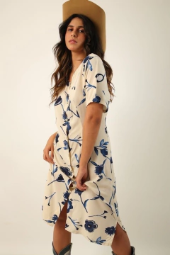 vestido floral off white flores azul vintage - comprar online
