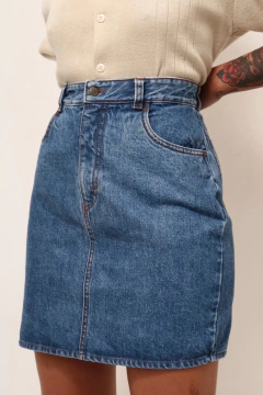 saia classica jeans reta vintage - Capichó Brechó