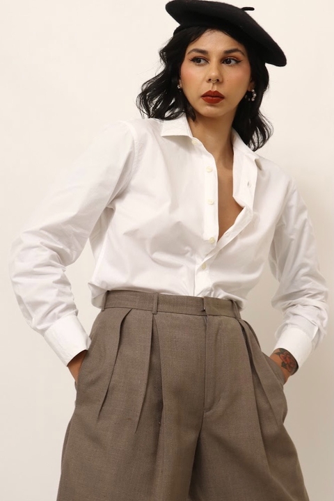 camisa slim YSL branca manga longa