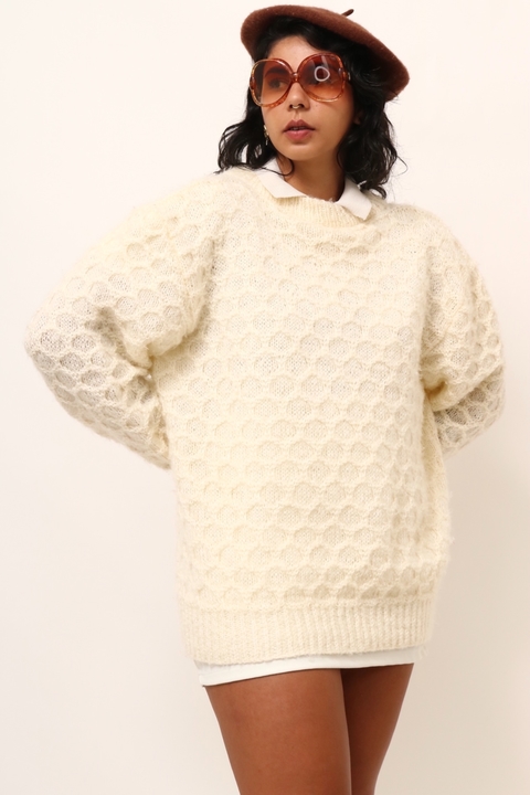 Tricot macio creme vintage longo