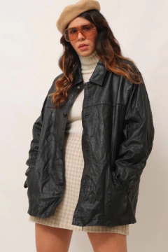 Blazer couro longo forradompreto vintage na internet