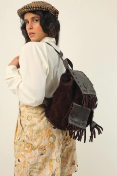 Mochila couro Western franjas vintage - Capichó Brechó