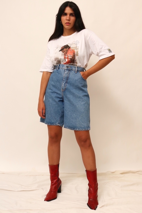 Bermuda jeans cintura mega alta azul
