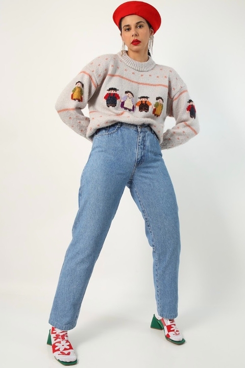 Calça jeans cintura media azul grossa