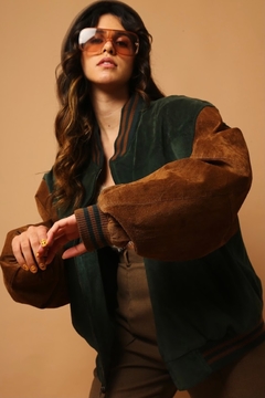 Jaqueta bomber couro bicolor vintage - comprar online