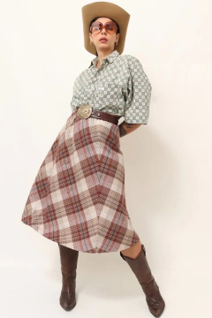 Saia cintura alta xadrez classica vintage - comprar online