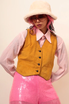 Colete mostarda 100% couro vintage - comprar online