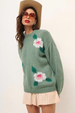 pulover verde rosas manga bunfate