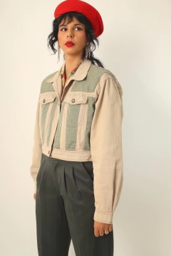 jaqueta Cropped jeans verde vintage - comprar online