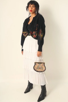 Cardigan pulover manga bufante recortes veludo - comprar online