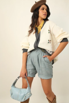Cardigan off com cinza flores vintage - comprar online