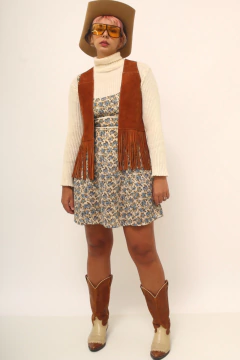 colete franjas couro caramelo vintage - comprar online