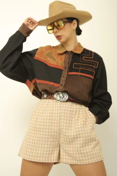 Camisa 100% poliester western vintage