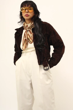 Jaqueta couro marrom cropped vintage
