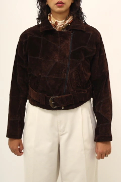 Jaqueta couro marrom cropped vintage na internet