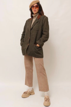 Imagem do blazer xadrez pala couro marrom vintage