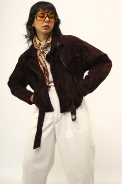 Jaqueta couro marrom cropped vintage