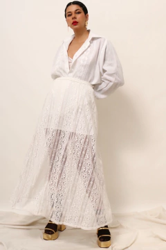 Camisa branca renda vintage frete algodão - comprar online