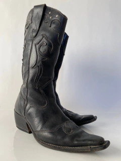 Bota couro western preta vintage 34