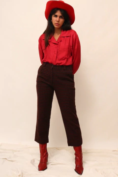 Calça tricot marrom vermelho